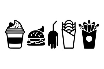 Fast food icons isolated on representing unhealthy diet choices