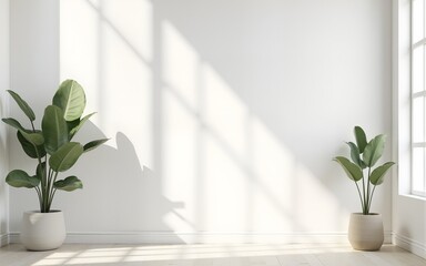 Minimalist Pastel pale light neutral gray empty room interior blank wall background backdrop with plants window light shadows for online presentations webinars and virtual meetings teams video call