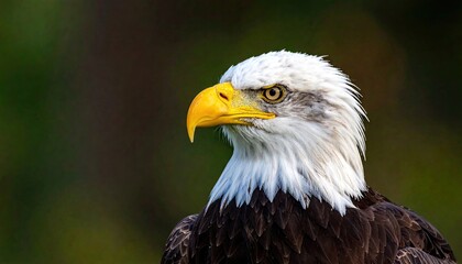 Majestic Bald Eagle Portrait Against a Soft Blurred Green Background Detailed Feather Texture Sharp Focus Intense Gaze Wildlife Photography Avian Beauty