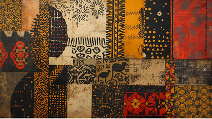 Mixed Media Collage Background with African Textiles