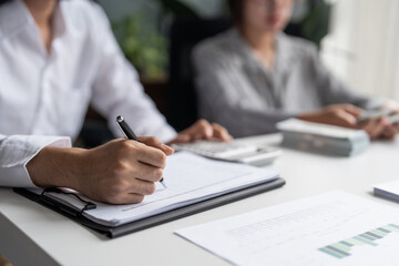Business People Accountant Counting Banknotes During Cash Audit with Cash Flow Management Holding and Giving Dollar Banknotes