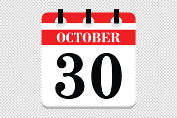 30 October Calendar icon vector, 30 dates of October month calendar icon, dates of October 30 icon calendar, vector calendar icon.