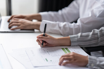 Auditor or internal revenue service staff, Business women checking annual financial statements of company. Audit Concept.