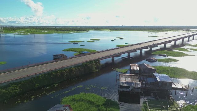 Drone images of the Nanay River in Iquitos, a river in the Amazon rainforest located in Loreto, Peru