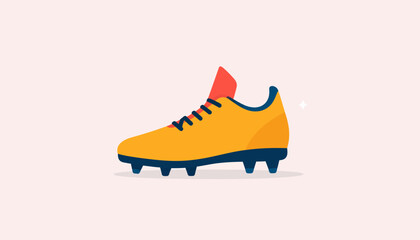 Illustration of a yellow and blue soccer cleat on a pink background.