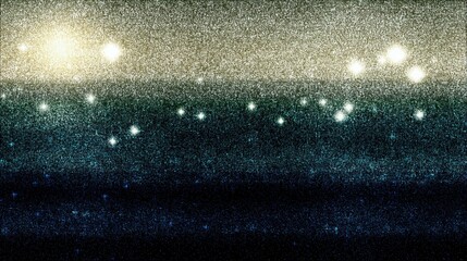 Abstract background of bokeh lights and blurred city skyline at night, with a grainy texture and a gradient from yellow to dark blue.