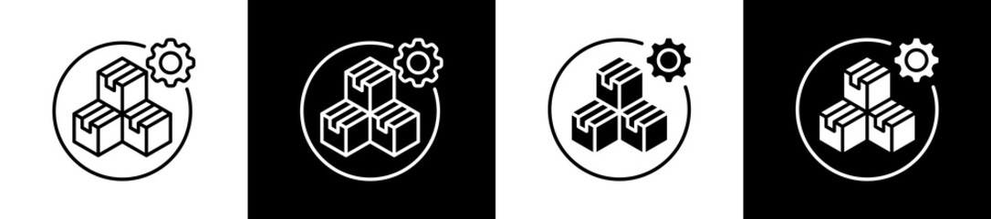 Product icon set in line and glyph style on black and white background