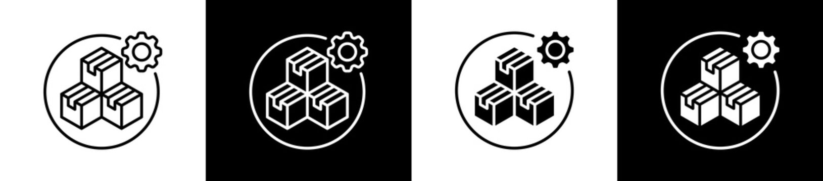 Product icon set in line and glyph style on black and white background