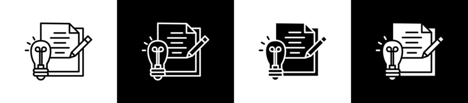 Writer icon set in line and glyph style on black and white background