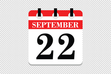 22 September Calendar icon vector, 22 dates of September month calendar icon, dates of September 22 icon calendar, vector calendar icon.