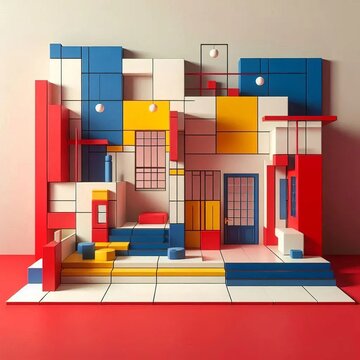 De Stijl Abstract &ndash; Redblueyellow blocks geometric lines minim