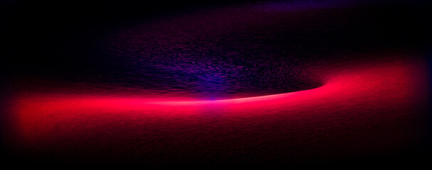 A textured, neon-red glow forms a dramatic, swirling horizon, receding into a dark, abstract void with hints of purple.
