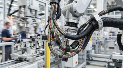 Industrial robotics in a manufacturing environment showcases advanced technology and automation processes.