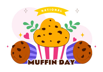 National Muffin Day Vector Illustration On February 20th Featuring Chocolate Chip Classic Treats In A Delicious Flat Cartoon Style Background