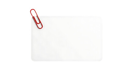 Blank white note paper attached with a red paperclip isolated on transparent background
