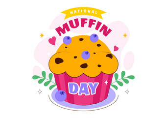National Muffin Day Vector Illustration On February 20th Featuring Chocolate Chip Classic Treats In A Delicious Flat Cartoon Style Background