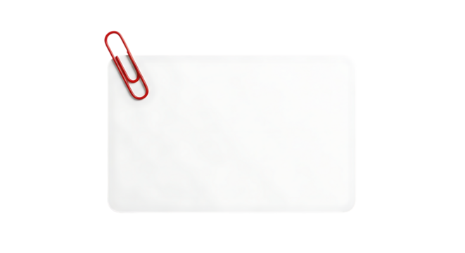 Blank white note paper attached with a red paperclip isolated on transparent background