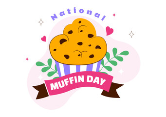National Muffin Day Vector Illustration On February 20th Featuring Chocolate Chip Classic Treats In A Delicious Flat Cartoon Style Background
