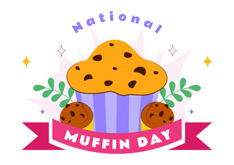 National Muffin Day Vector Illustration On February 20th Featuring Chocolate Chip Classic Treats In A Delicious Flat Cartoon Style Background
