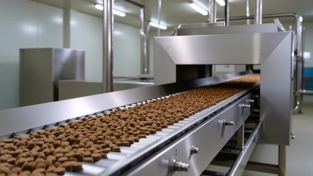 Automated Pet Food Production Line &ndash; Industrial Conveyor with Dry Kibble Manufacturing Process