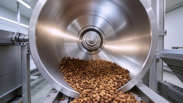 Pet Food Manufacturing Process &ndash; Kibble Coating Drum in Modern Factory