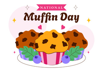 National Muffin Day Vector Illustration On February 20th Featuring Chocolate Chip Classic Treats In A Delicious Flat Cartoon Style Background