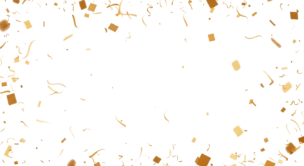Golden and white confetti falling on a black background isolated on transparent background