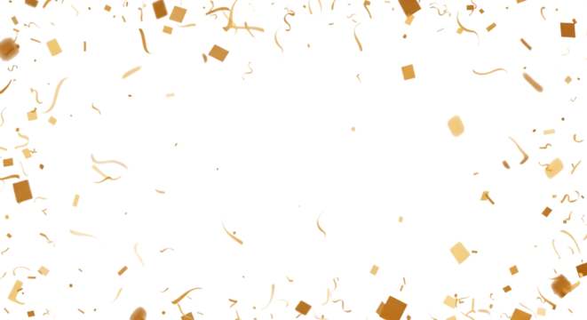 Golden and white confetti falling on a black background isolated on transparent background