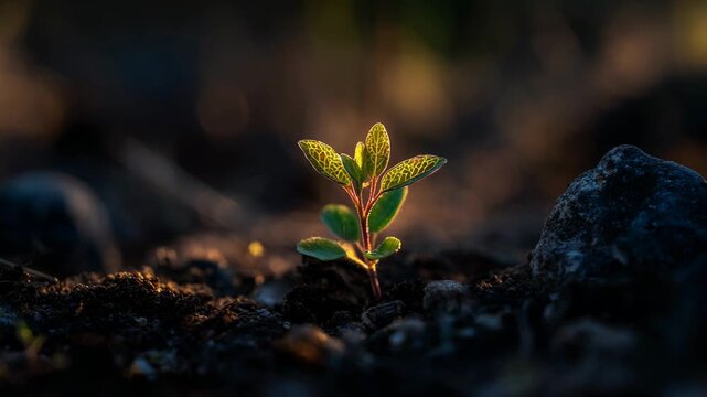 Beautiful sprouting plant in natural sunlight showcasing new growth