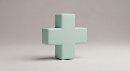 Obraz premium A 3D rendering of a plus sign in a light green color against a neutral background.