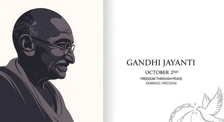 Minimalist flyer template for 2nd October Gandhi Jayanti featuring Mahatma Gandhis profile and freed 95751251 1