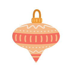 Festive Hand Drawn Flat Christmas Ornament Bauble. Retro Swirl Christmas Ornament. Vintage Swirl Christmas Bauble.