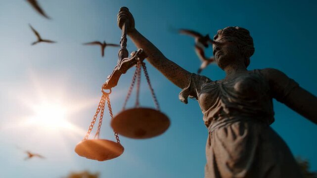 Symbol of Justice and Law with Scales Against a Bright Sky