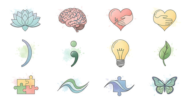 Mental health symbols on a white background ideal for mental health awareness self-care and emotiona 68340615 1