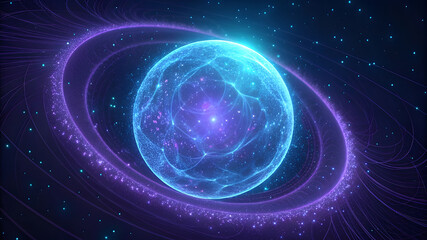 Obraz premium Glowing nebula sphere with swirling cosmic rings in deep space