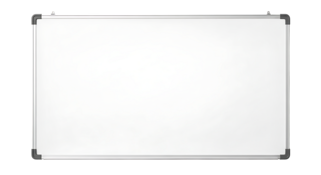 Empty gray whiteboard with silver frame isolated on transparent background
