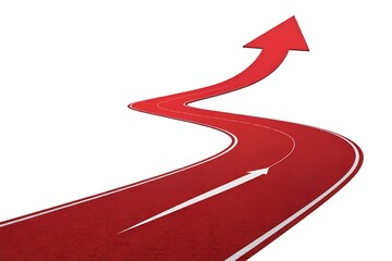Red arrow road leading upwards representing business growth and future success