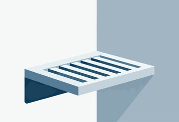 A minimalist depiction of a wall-mounted soap dish with parallel bars, in grayscale