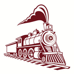 Vintage steam locomotive illustration with smoke, representing historical railway travel and transport, an old train isolated on © Sp