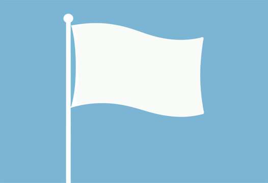 A stylized image featuring a white flag on a pole, waving slightly against a muted blue background