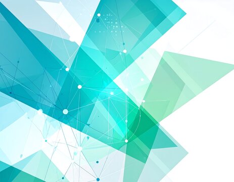 Abstract geometric composition of transparent turquoise and green shapes