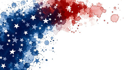 Watercolor splash of red and blue with scattered stars, representing a vibrant and artistic patriotic theme