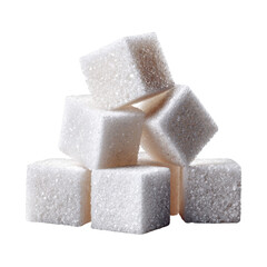A pile of white sugar cubes neatly stacked against a black background. The studio shot captures the granular texture of the sugar.