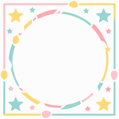 Pastel Celebration Frame with Stars and Balloons for Festive Occasions.