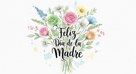 Roses and Daisies Watercolor Bouquet with Hand-Lettered Greeting