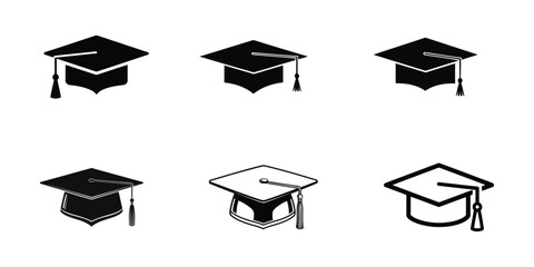 Black graduation caps and academic hats, isolated on white