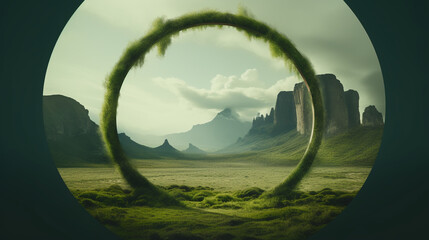 Fototapeta premium Beautiful round nature green lash arch in mountain forest park, concept mother nature path