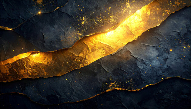 暗い岩肌を突き破る黄金の光が放つ神秘的輝き