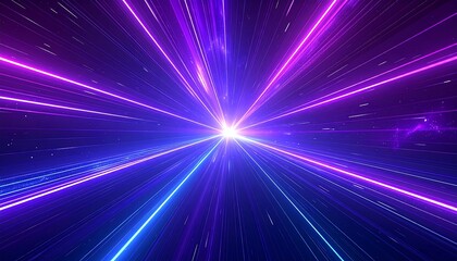 Fototapeta premium Futuristic tunnel of neon purple and blue light rays converging