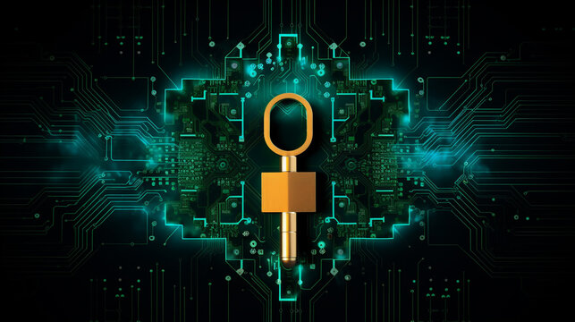 Cloud security, open or close padlock. Lock or unlock icon. Circuit board or electronic motherboard. lines and dots connect. login, password